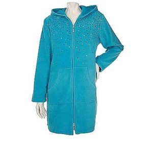 Quacker Factory Sprinkle Ice Fleece 2 Way Zip Jacket  3X  Aqua Blue